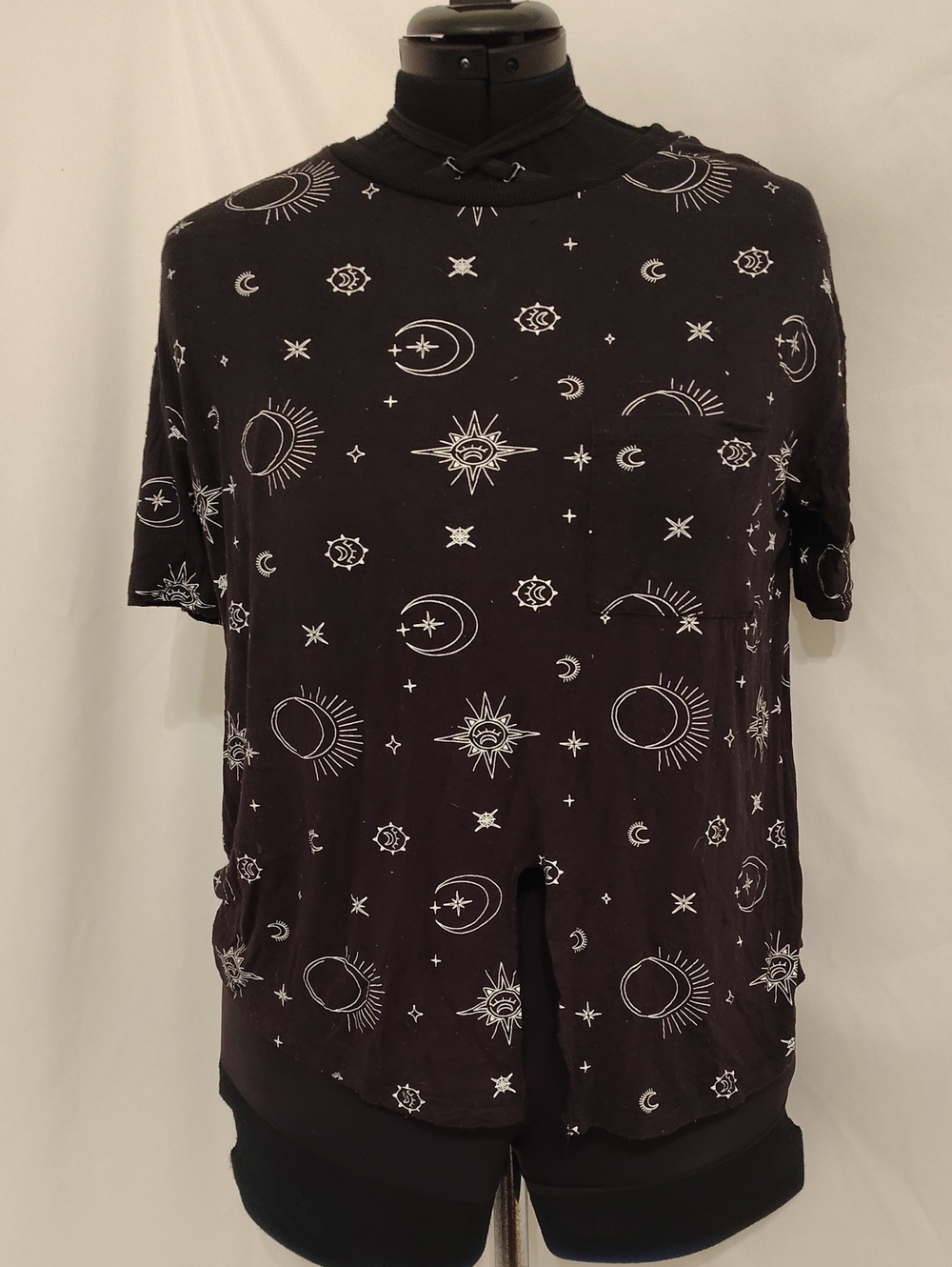 No Boundaries Black Short Sleeve Shirt with White Celestial Print